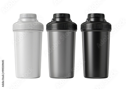 Wallpaper Mural Three plastic shaker bottles in white gray and black with ribbed caps and textured bodies isolated on a transparent background Torontodigital.ca