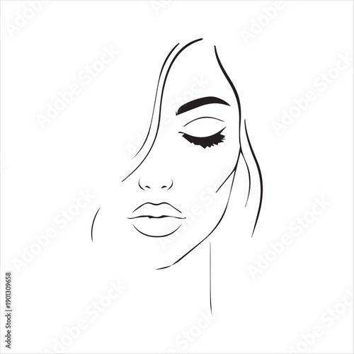 Black and white line of woman's face with closed eyes