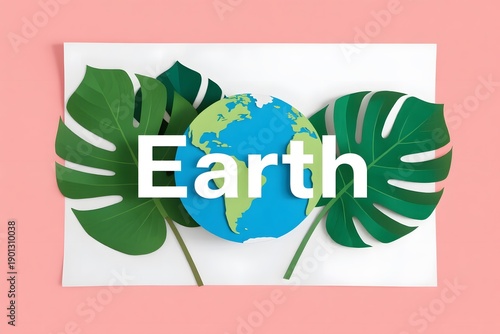 new World Graphics Day Earth globe with green leaves