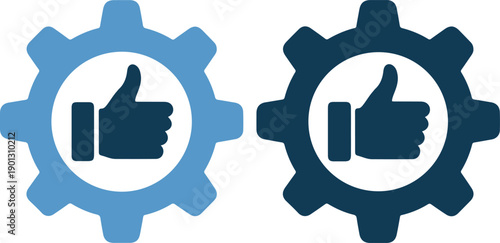 Two gear icons with thumbs up