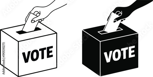 Hand Putting Ballot into Vote Box Vector Illustration