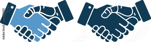 Handshake agreement between two people in blue tones