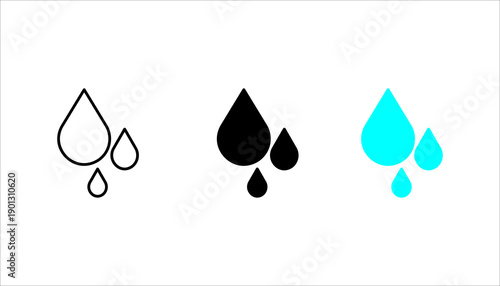 Simple outline icon set. of water drops representing water, liquid, hydration, environment, and sustainability concepts. Suitable for ecology, health, and utility design.