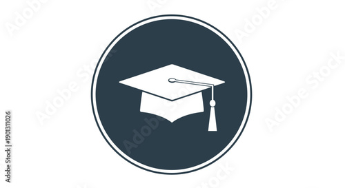 Professional graduation cap icon inside a dark circle to symbolize education achievement and academic success.