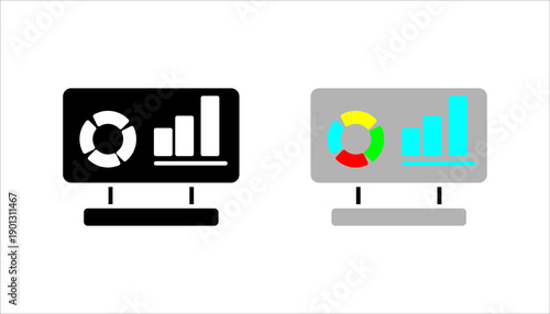 Outline icon set. of a digital dashboard with charts and indicators, symbolizing analytics, performance tracking, business intelligence, and data-driven decision making.