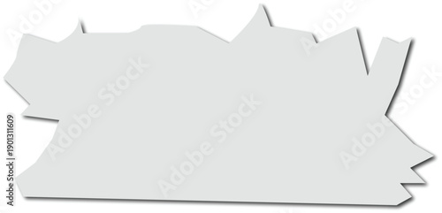 Rectangular white torn paper scrap with jagged edges isolated on transparent background
