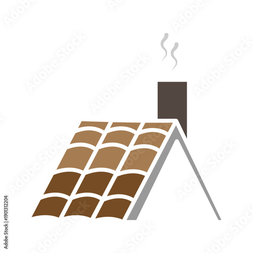 Outline icon of a house roof with chimney smoke, symbolizing home, housing, residential building, real estate, and domestic living concepts