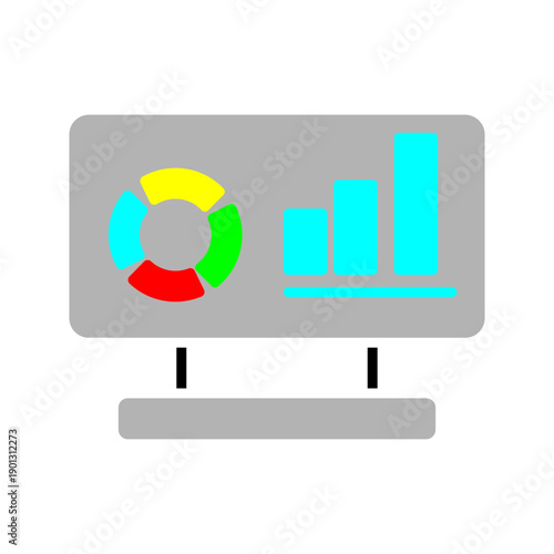 Outline icon of a digital dashboard with charts and indicators, symbolizing analytics, performance tracking, business intelligence, and data-driven decision making.