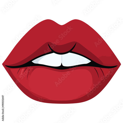 Red lips vector illustration of a woman smiling