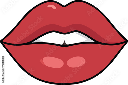 Vector illustration of glossy lips with lipstick and a beautiful smile