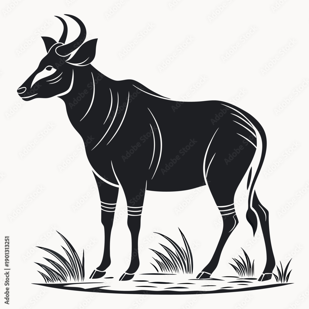 Fototapeta premium Indian big ox black silhouette minimalist illustration. 