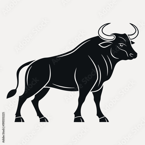 Indian big ox black silhouette minimalist illustration. 