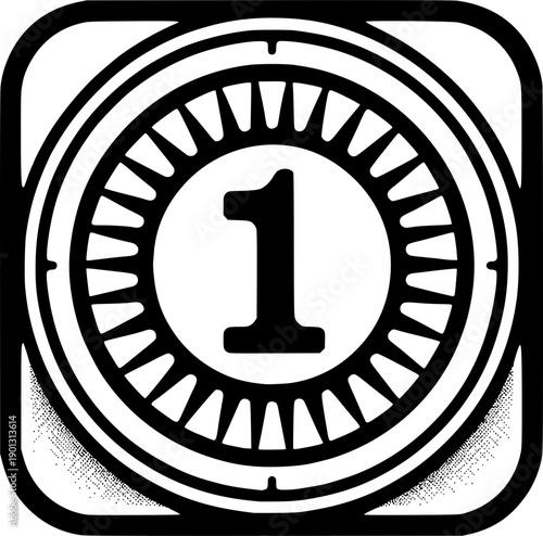 Number One Symbol: A minimalistic, monochrome icon of the number 1 inside a decorative circular frame, representing achievement, ranking, or the beginning of a sequence. 