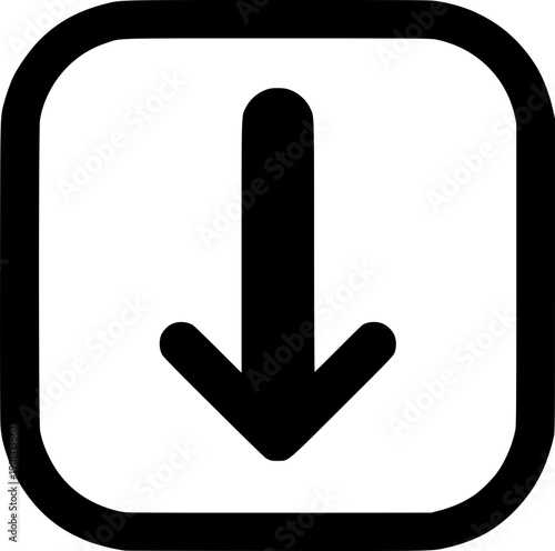 Downward Direction Symbol: A bold, downward-pointing arrow enclosed within a rounded square, symbolizing progression and focus. 