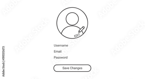 Vector user profile icon with username, email, password fields and save changes button, for website or app UI mockup or template