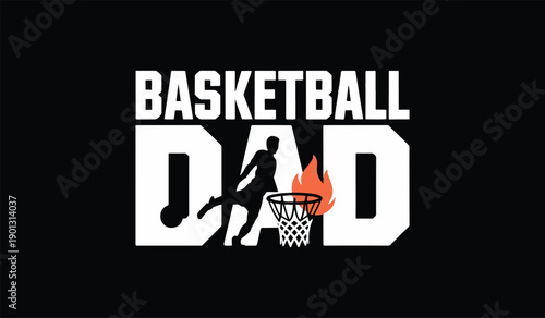 Silhouette of a father playing basketball with child using a flaming hoop on a bold black background