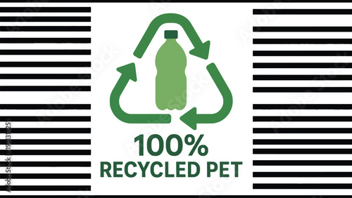 Eco friendly 100 percent recycled PET plastic bottle label icon
