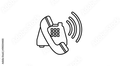 Vector illustration of a ringing landline telephone, icon for communication or business, Isolated on transparent background, png