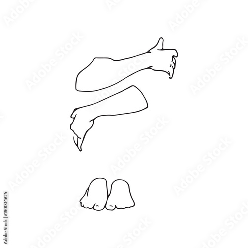 White outline of two hands and feet simple