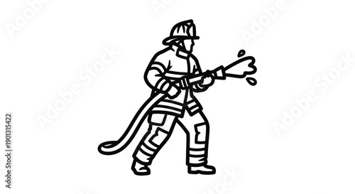 Black and white illustration of a firefighter in full protective gear