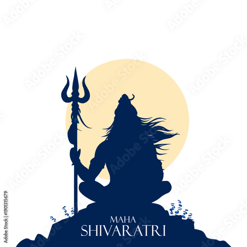 Maha Shivratri - Lord Shiva Silhouette in Meditation with Trishul and Moon Background