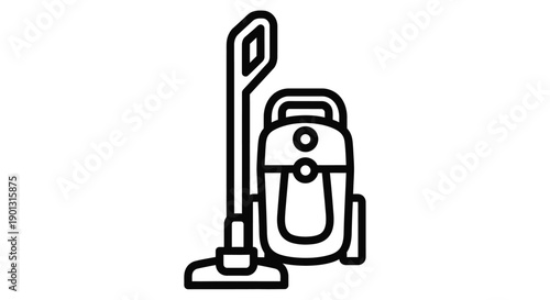Simple line drawing of a vintage upright vacuum cleaner