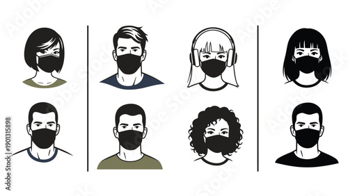 Diverse group of people wearing face masks for health and safety