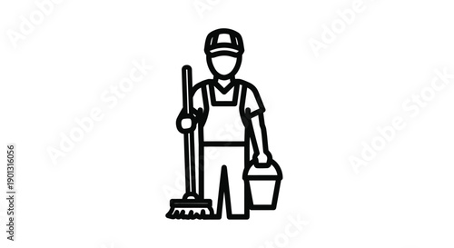 A simple black and white illustration of a construction worker with a hammer