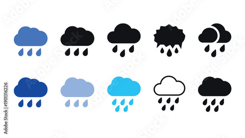 Weather icons showing rain clouds and precipitation symbols in black