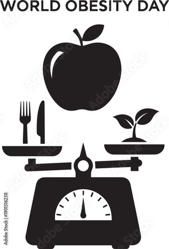 World Obesity Day Vector Illustration with Healthy Food Scale and Apple Icon