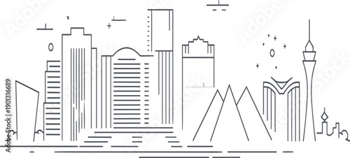 Skyline of modern buildings and a mountain range with a tower cityscape modern architecture