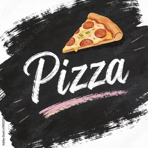 Chalkboard Pizza Illustration with Pepperoni and Green Peppers