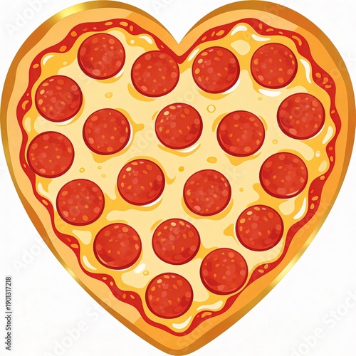 Heart shaped Pepperoni Pizza on White Background, Valentines Day Treat