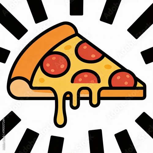 Delicious Pizza Slice with Melting Cheese and Pepperoni, Illustration