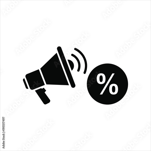 Black silhouette of a megaphone broadcasting a percentage sign icon