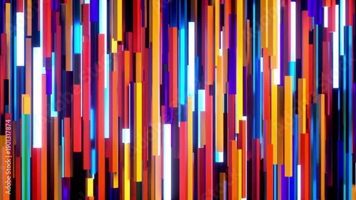 Vibrant digital glitch art with colorful vertical lines and rectangles