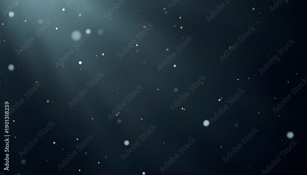 Fototapeta premium Abstract background with floating particles and subtle light rays in dark blue tones