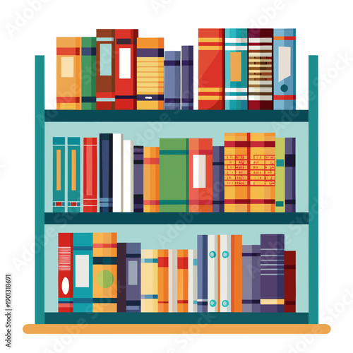 Vibrant bookshelf filled with colorful books in modern library setting