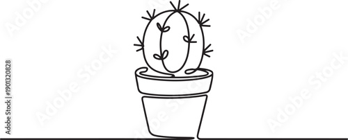 Continuous one line drawing. House cactus in pot. one line Art icon drawing vector