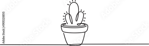 Continuous one line drawing. House cactus in pot. one line Art icon drawing vector