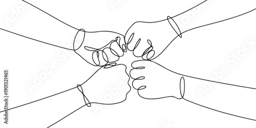 Hands of friends team bumping fists together. Continuous one line drawing. one line Art icon drawing vector