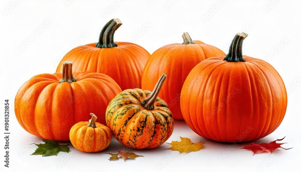 Fototapeta premium Set of Pumpkins – Fresh Autumn Harvest, Isolated on Transparent or White Background