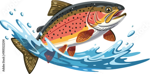 Rainbow trout leaping out of splashing water