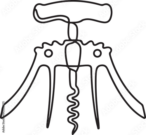 Corkscrew continuous line. Bottle-screw or win bottle opener. one line Art icon drawing vector