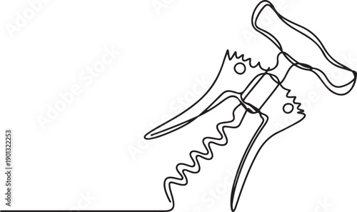 Corkscrew continuous line. Bottle-screw or win bottle opener. one line Art icon drawing vector