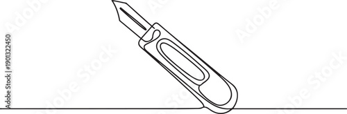 Cutter knife in continuous one line art drawing, one line Art icon drawing vector