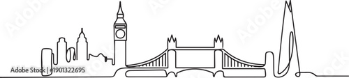 London Skyline One Line Drawing, one line Art icon drawing vector