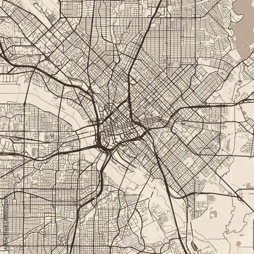 Dallas City Map experience intricate clean lines of urban architecture with a sepia tinged scalable vector graphic encapsulating the structured beauty of a minimalist cityscape, emphasizing refined.