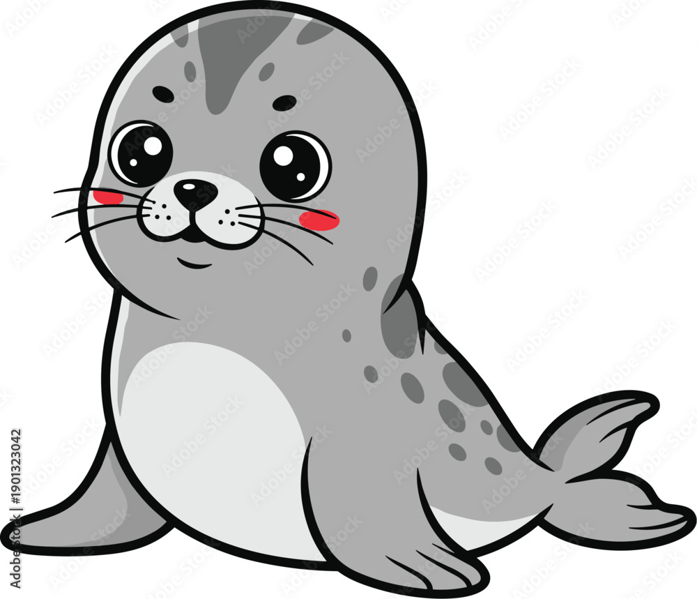 Fototapeta premium Cute cartoon seal, marine animal mascot, playful character, children’s illustration, cheerful design, ocean wildlife artwork, flat vector style