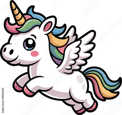 Flying Unicorn Cartoon Vector Illustration
- Adorable Alicorn Unicorn with Wings Rainbow Mane - cute unicorn, flying unicorn, alicorn, unicorn with wings, cartoon unicorn, kawaii unicorn, unicorn char